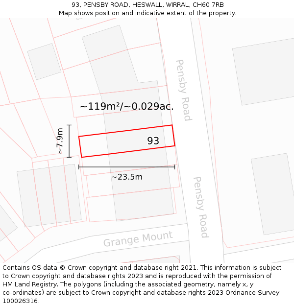 93, PENSBY ROAD, HESWALL, WIRRAL, CH60 7RB: Plot and title map