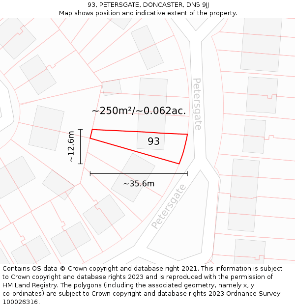 93, PETERSGATE, DONCASTER, DN5 9JJ: Plot and title map