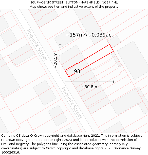 93, PHOENIX STREET, SUTTON-IN-ASHFIELD, NG17 4HL: Plot and title map
