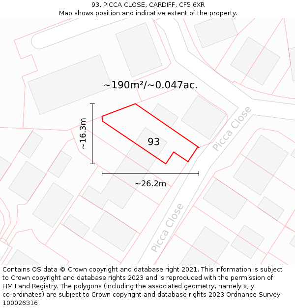 93, PICCA CLOSE, CARDIFF, CF5 6XR: Plot and title map