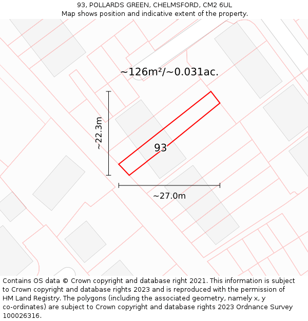 93, POLLARDS GREEN, CHELMSFORD, CM2 6UL: Plot and title map