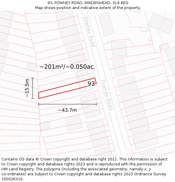 93, POWNEY ROAD, MAIDENHEAD, SL6 6EG: Plot and title map
