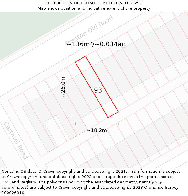 93, PRESTON OLD ROAD, BLACKBURN, BB2 2ST: Plot and title map