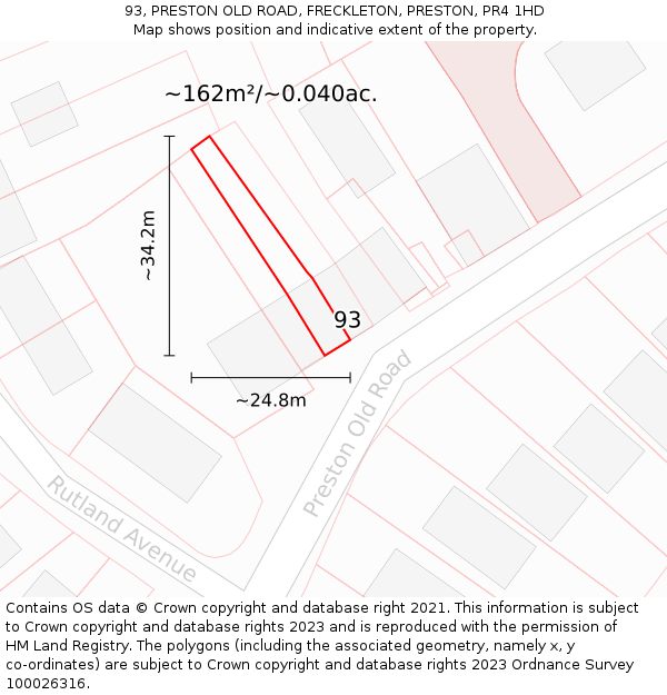 93, PRESTON OLD ROAD, FRECKLETON, PRESTON, PR4 1HD: Plot and title map