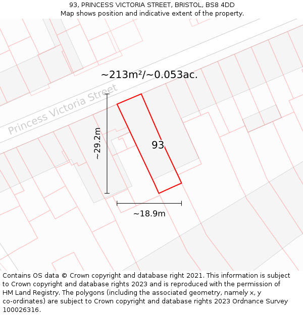 93, PRINCESS VICTORIA STREET, BRISTOL, BS8 4DD: Plot and title map