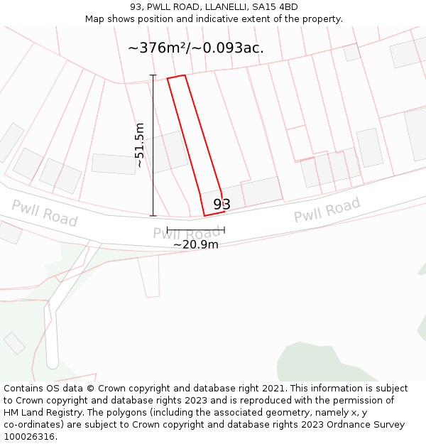 93, PWLL ROAD, LLANELLI, SA15 4BD: Plot and title map