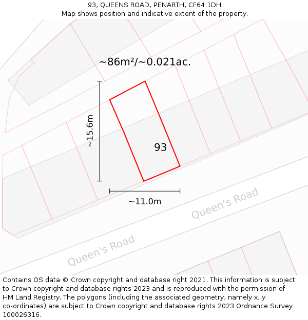93, QUEENS ROAD, PENARTH, CF64 1DH: Plot and title map