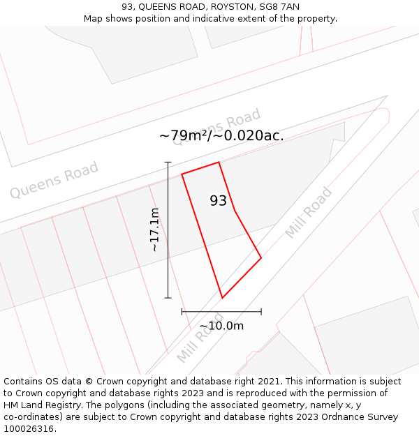 93, QUEENS ROAD, ROYSTON, SG8 7AN: Plot and title map