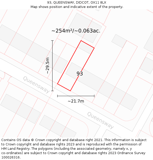 93, QUEENSWAY, DIDCOT, OX11 8LX: Plot and title map