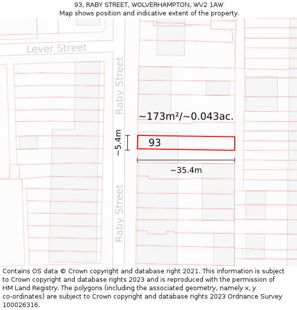 93, RABY STREET, WOLVERHAMPTON, WV2 1AW: Plot and title map