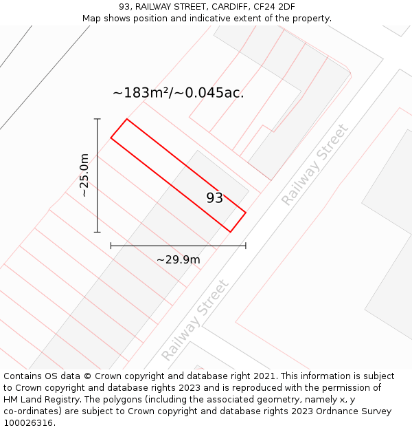 93, RAILWAY STREET, CARDIFF, CF24 2DF: Plot and title map