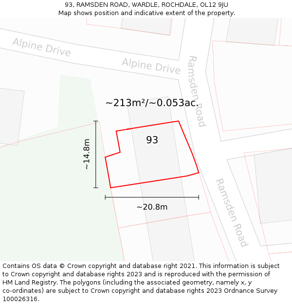 93, RAMSDEN ROAD, WARDLE, ROCHDALE, OL12 9JU: Plot and title map