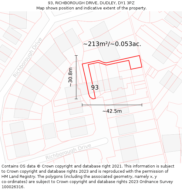 93, RICHBOROUGH DRIVE, DUDLEY, DY1 3PZ: Plot and title map