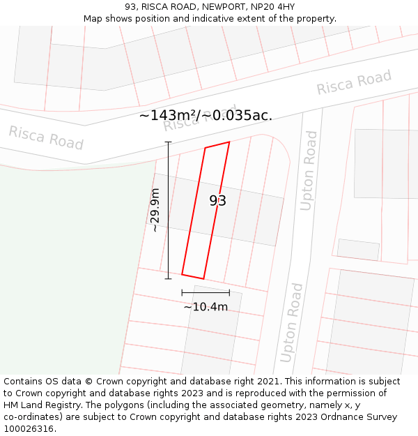 93, RISCA ROAD, NEWPORT, NP20 4HY: Plot and title map
