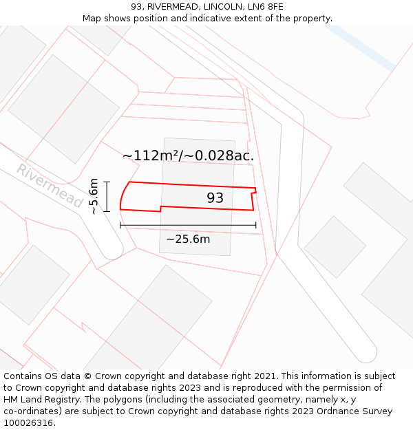 93, RIVERMEAD, LINCOLN, LN6 8FE: Plot and title map