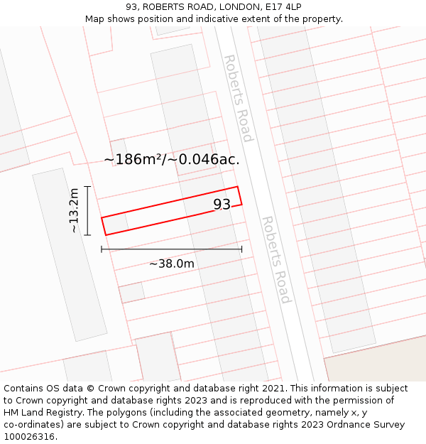 93, ROBERTS ROAD, LONDON, E17 4LP: Plot and title map