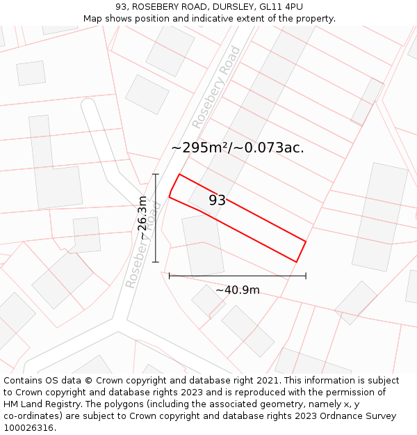 93, ROSEBERY ROAD, DURSLEY, GL11 4PU: Plot and title map
