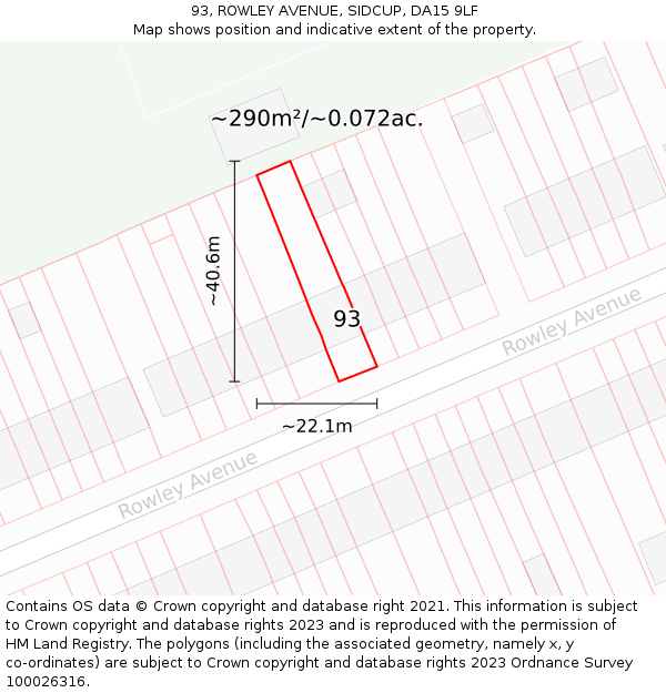 93, ROWLEY AVENUE, SIDCUP, DA15 9LF: Plot and title map