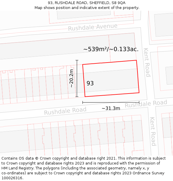 93, RUSHDALE ROAD, SHEFFIELD, S8 9QA: Plot and title map