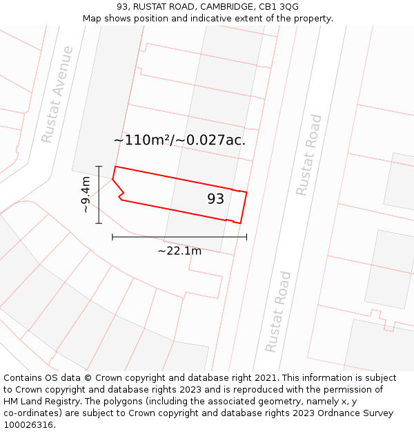 93, RUSTAT ROAD, CAMBRIDGE, CB1 3QG: Plot and title map