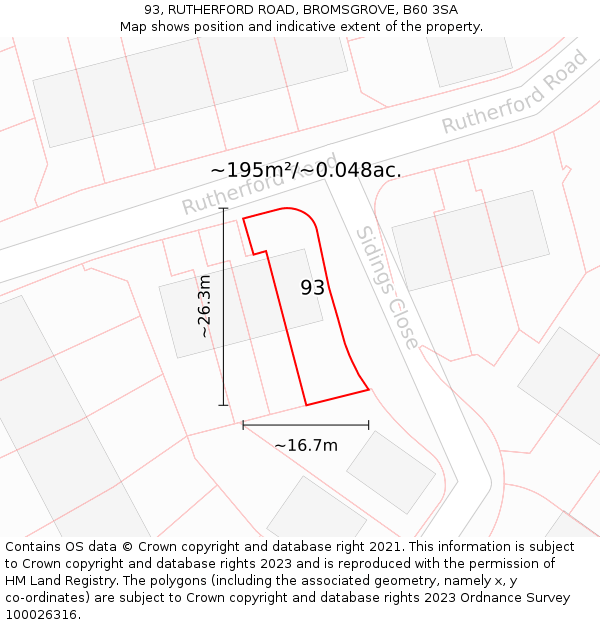 93, RUTHERFORD ROAD, BROMSGROVE, B60 3SA: Plot and title map