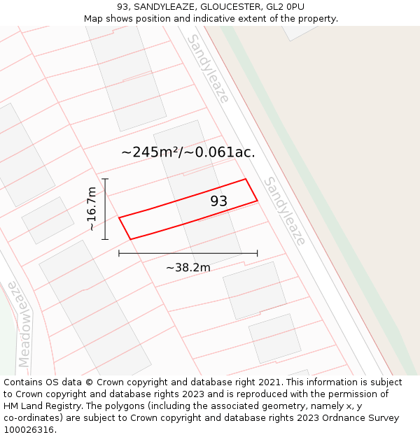 93, SANDYLEAZE, GLOUCESTER, GL2 0PU: Plot and title map