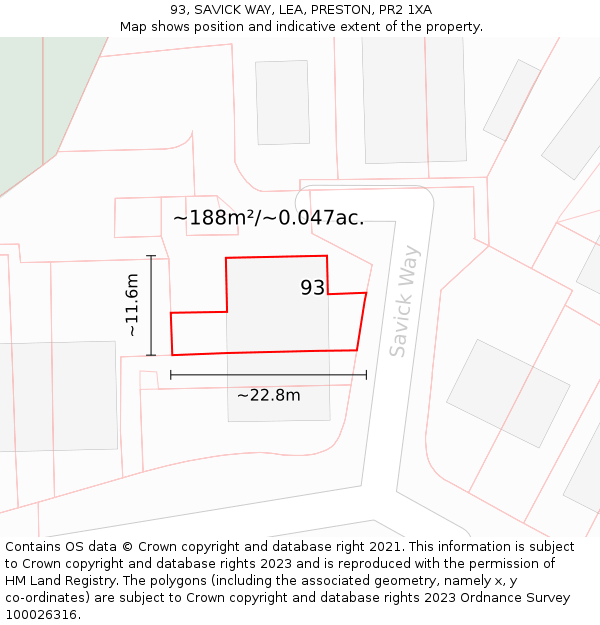 93, SAVICK WAY, LEA, PRESTON, PR2 1XA: Plot and title map