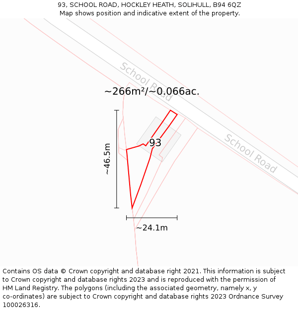 93, SCHOOL ROAD, HOCKLEY HEATH, SOLIHULL, B94 6QZ: Plot and title map