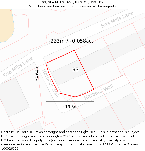 93, SEA MILLS LANE, BRISTOL, BS9 1DX: Plot and title map