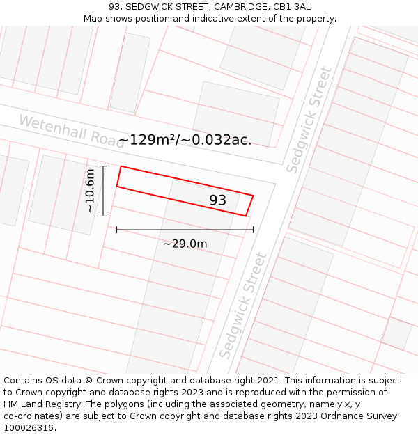 93, SEDGWICK STREET, CAMBRIDGE, CB1 3AL: Plot and title map