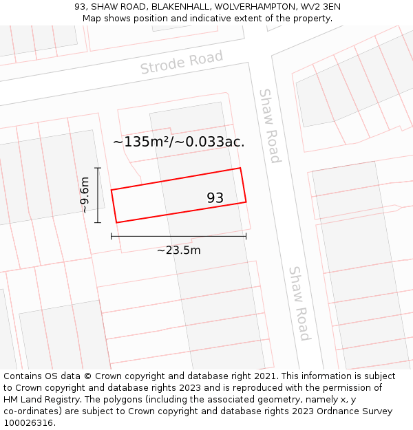 93, SHAW ROAD, BLAKENHALL, WOLVERHAMPTON, WV2 3EN: Plot and title map