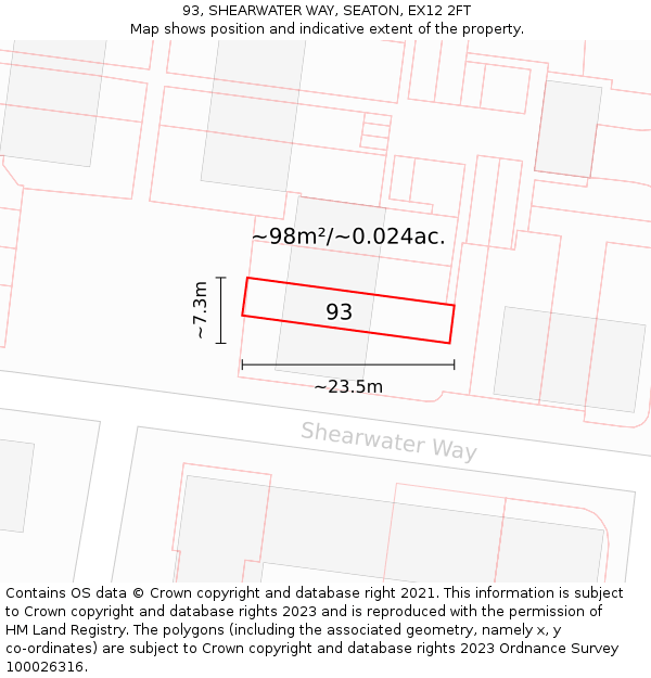 93, SHEARWATER WAY, SEATON, EX12 2FT: Plot and title map