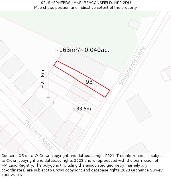 93, SHEPHERDS LANE, BEACONSFIELD, HP9 2DU: Plot and title map