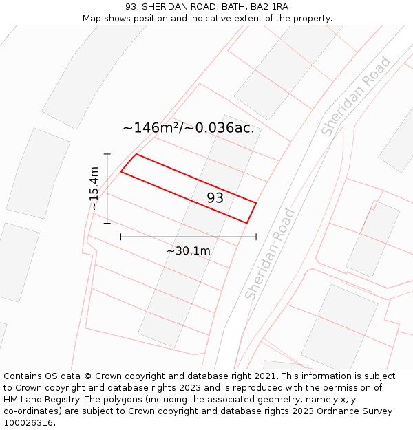 93, SHERIDAN ROAD, BATH, BA2 1RA: Plot and title map