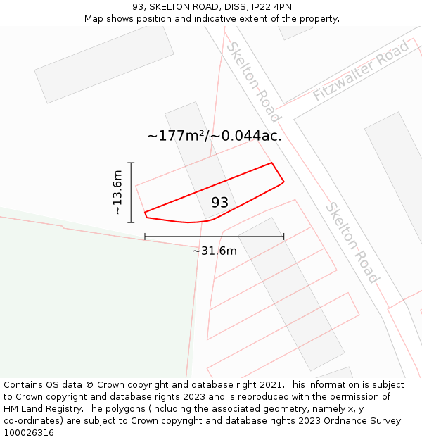 93, SKELTON ROAD, DISS, IP22 4PN: Plot and title map