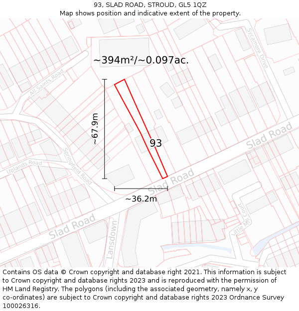 93, SLAD ROAD, STROUD, GL5 1QZ: Plot and title map