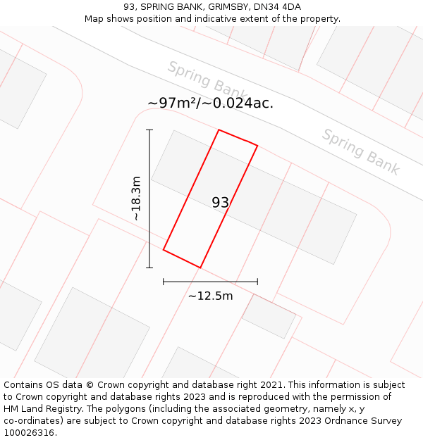 93, SPRING BANK, GRIMSBY, DN34 4DA: Plot and title map