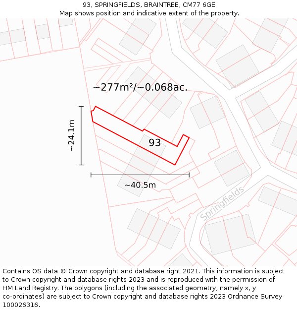 93, SPRINGFIELDS, BRAINTREE, CM77 6GE: Plot and title map