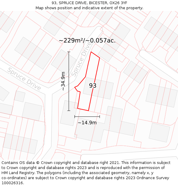 93, SPRUCE DRIVE, BICESTER, OX26 3YF: Plot and title map