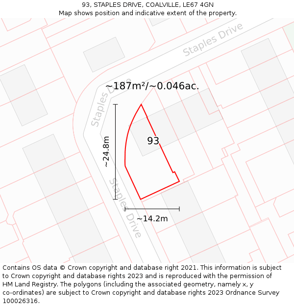 93, STAPLES DRIVE, COALVILLE, LE67 4GN: Plot and title map