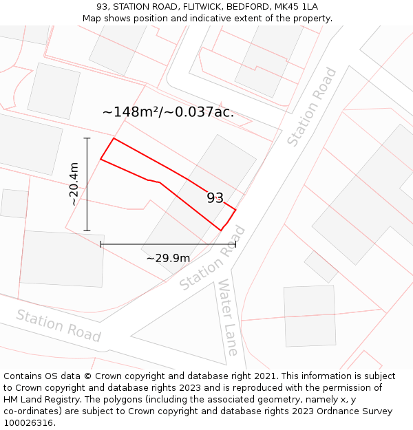 93, STATION ROAD, FLITWICK, BEDFORD, MK45 1LA: Plot and title map