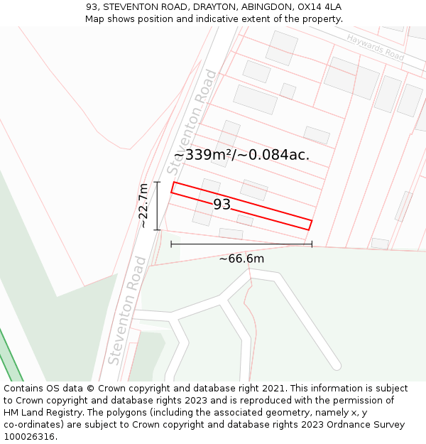 93, STEVENTON ROAD, DRAYTON, ABINGDON, OX14 4LA: Plot and title map