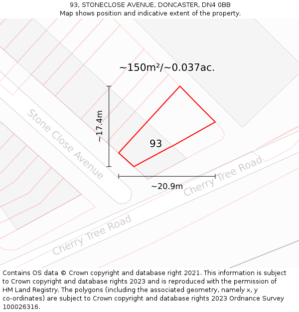93, STONECLOSE AVENUE, DONCASTER, DN4 0BB: Plot and title map
