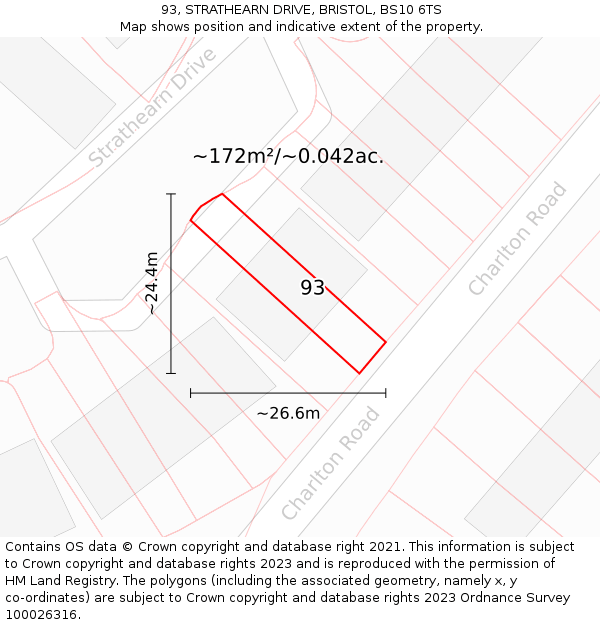 93, STRATHEARN DRIVE, BRISTOL, BS10 6TS: Plot and title map
