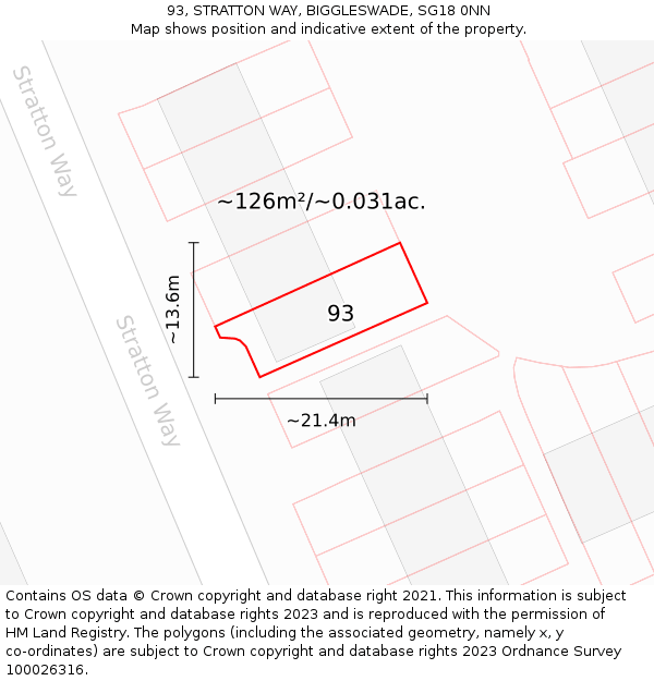 93, STRATTON WAY, BIGGLESWADE, SG18 0NN: Plot and title map