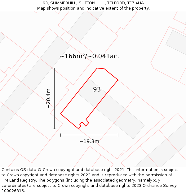 93, SUMMERHILL, SUTTON HILL, TELFORD, TF7 4HA: Plot and title map