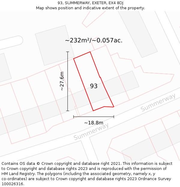 93, SUMMERWAY, EXETER, EX4 8DJ: Plot and title map