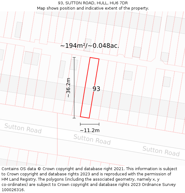 93, SUTTON ROAD, HULL, HU6 7DR: Plot and title map
