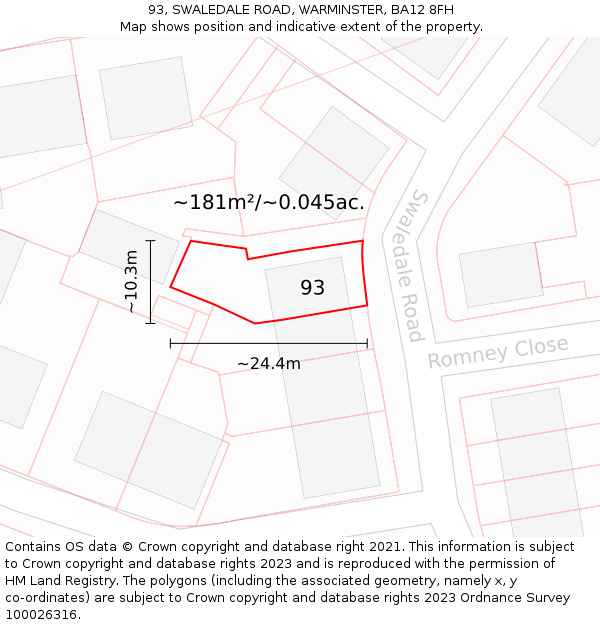 93, SWALEDALE ROAD, WARMINSTER, BA12 8FH: Plot and title map