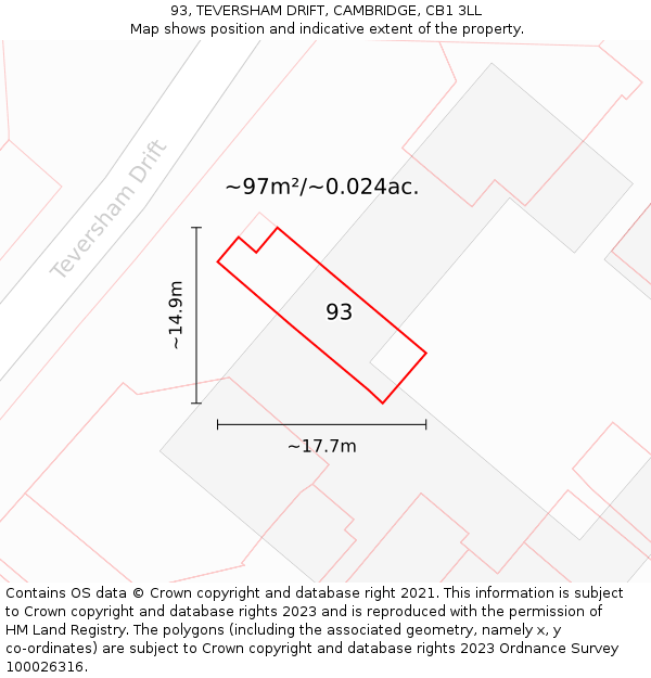 93, TEVERSHAM DRIFT, CAMBRIDGE, CB1 3LL: Plot and title map